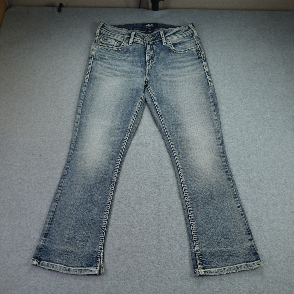 Silver Jeans Aiko Womens 29x25 Blue Kick Crop Mid Rise Stretch Denim